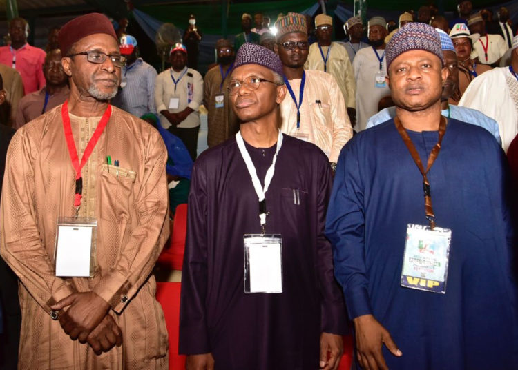 Governor Nasir El-Rufai, Senator Uba Sani (right) and Secretary to Kaduna State Government, Malam Balarabe Abbas Lawal, at the last Special Convention of the All Progressives Congress (APC), which held at Eagle's Square, Abuja, last week.