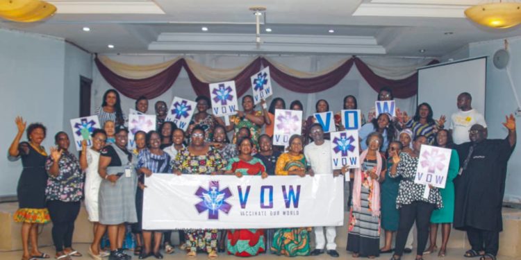 Group photograph of participants at the AHF organised parley with leaders of women groups in Cross Rive state, held in Calabar to build champions against Covid-19 Vaccine Hesitancy