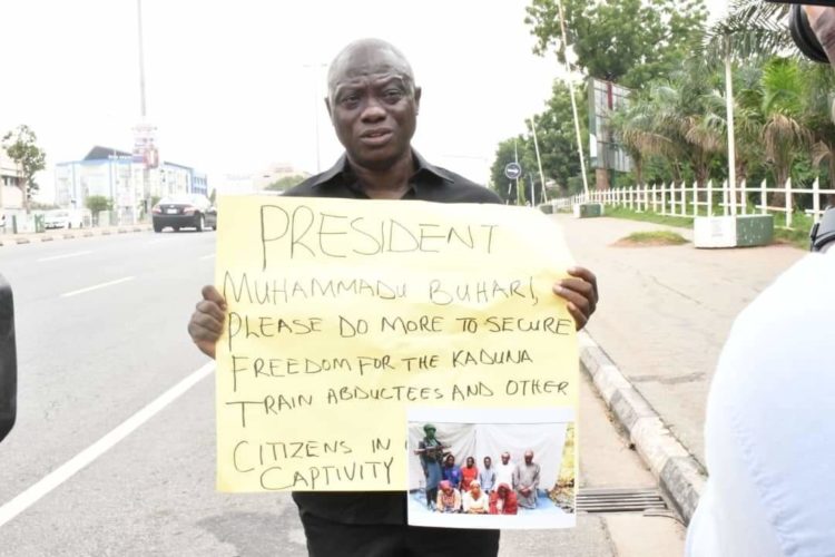 Member of the House of Representatives, representing Ede South/Ede North/Egbedore/Ejigbo federal constituency of Osun State, Hon. Bamidele Salam, on Wednesday, staged a one-man protest on the street of Abuja