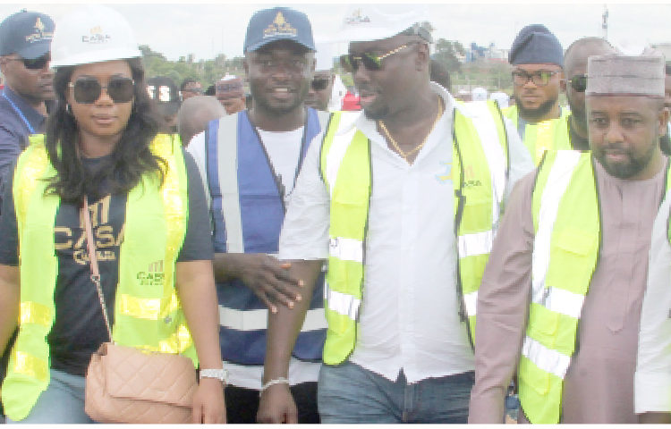 L-R: Obi Cubana’s wife, Ebele Obinna Iyiegbu; CEO Zoe Dawn Nigeria Limited, Achema Stephen Akpa; CEO Casa Cubana Homes, Obinna Iyiegbu and CEO Alnuri Properties Limited, Nura Saidu during ground-breaking of New Dawn and Casa Cubana Golf Resorts in Abuja, yesterday