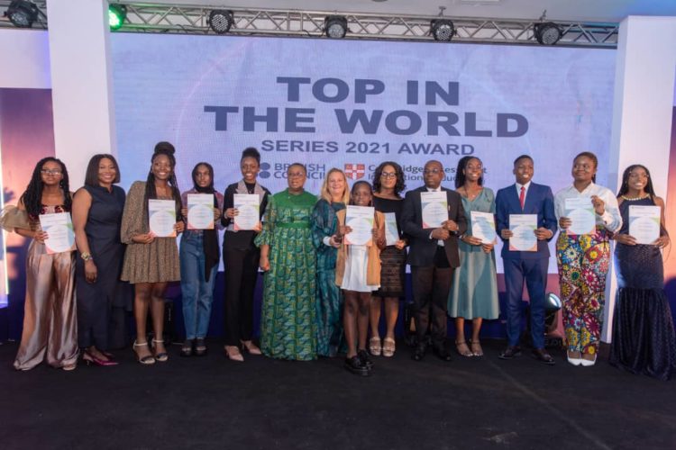 CAPTION

Lagos State Commissioner for Education, Mrs.  Folasade Adefisayo (6th left) and the Country Director of British Council, Nigeria, Ms. Lucy Pearson (7th left) with all the winners of Cambridge Exams in top of the World category at the British Council Recognition and Outstanding Cambridge Learner Awards (BROCLA) held at the Civic Centre, Lagos on Friday