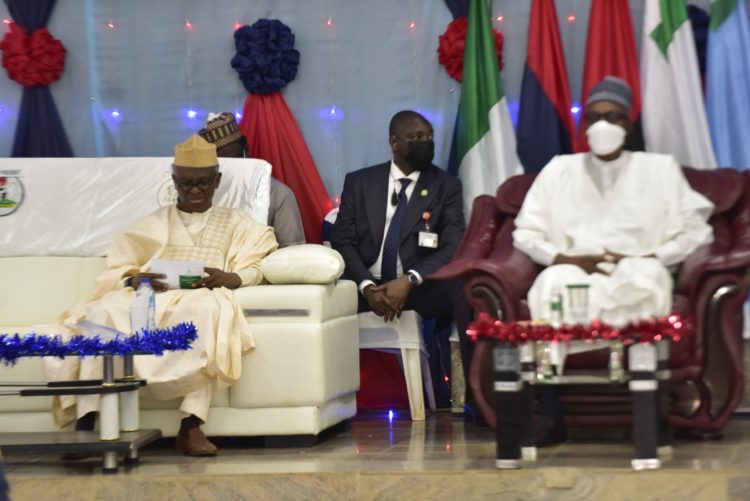 President Muhammadu Buhari and Governor Nasir El Rufai of Kaduna state at the graduation of the Senior Course 44 of the Armed Forces Command and Staff College, Jaji