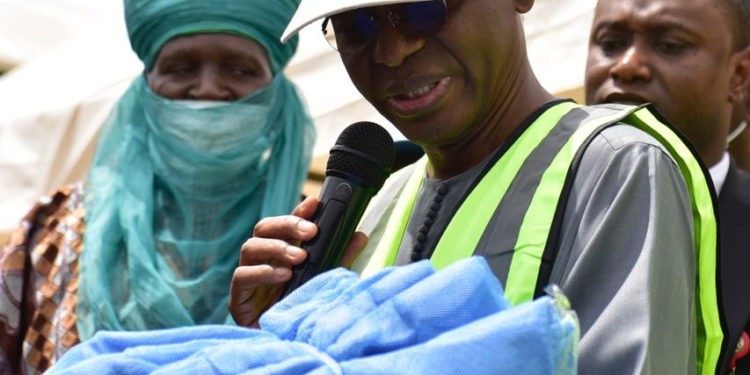 Governor Nasir El-Rufai at the flag-off of the distribution of Insecticide Treat-ed Nets at Zakari Isa Primary Healthcare, Doka District of Kaduna North Lo-cal Government Area.