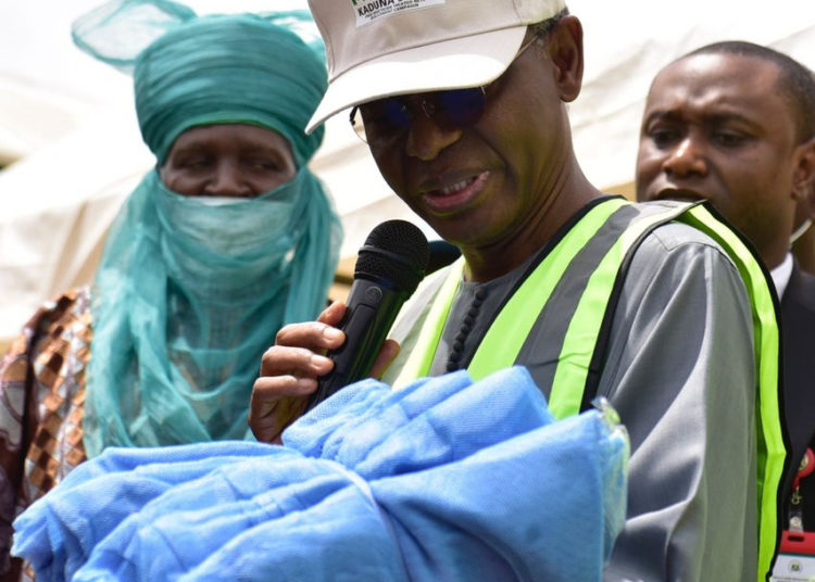 Governor Nasir El-Rufai at the flag-off of the distribution of Insecticide Treat-ed Nets at Zakari Isa Primary Healthcare, Doka District of Kaduna North Lo-cal Government Area.