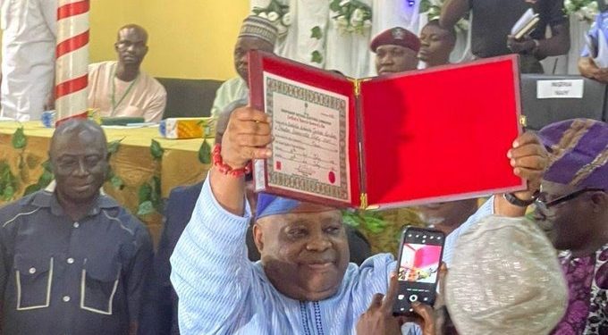 INEC Presents Certificate Of Return To Osun Gov-elect Adeleke