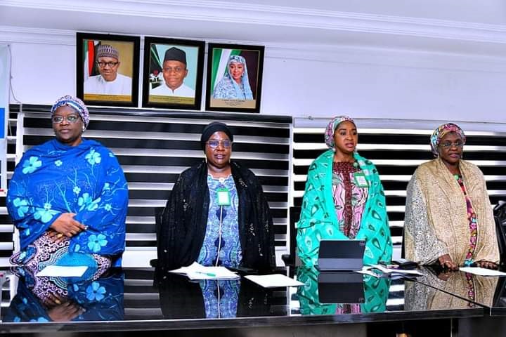 Acting Governor, Dr. Hadiza Balarabe, Commissioner of Planning and Budget, Hajiya Umma Aboki (2nd right), Commissioner of Human Services and Social Development, Hajiya Hafsat Mohammed Baba(right) and Hajiya Umma K Ahmad, Commissioner of Local Government, at the stakeholders engagement and sensitization workshop on Community-Driven Development Approach in Kaduna state, which held at the Planning and Budget Commission.