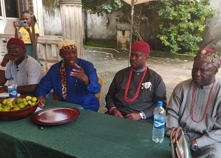 L-R: Secretary, Traditional Rulers of Mbaise Nation, Eze Mike Nwamara; chairman, HRH Eze Leo Nwokocha; Imo State Commissioner for Homeland Security, Dr. Ugorji O. Ugorji, and vice chairman, HRH Eze Sabinus Nwaneche, at their meeting.