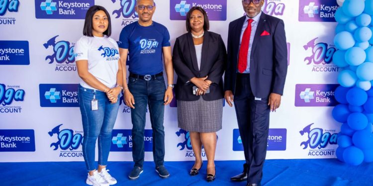 L-R: Izore Bamawo, Divisional Head, Marketing & Corporate Communications, Keystone Bank; Mr. Francis Madukwe, Divisional Head, Apapa Division, Keystone Bank; Mrs. Helen Maiyegun, Regional Head, Region 1, Lagos and West Directorate, Keystone Bank and Mr. Anayo Nwosu, Divisional Head, Retail, SME & Value Chain Keystone Bank at the official launching of the Keystone Apprentice Settlement Savings Account, held in Lagos, recently.