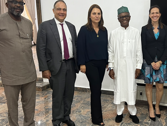 From left: Boye Olusanya, CEO of Flour Mills of Nigeria, John Coumantaros, Chairman of Flour Mills, Malam Nasir El-Rufai and Mira Mehta, CEO Tomato Jos, when leading investors in the Agribusiness sector in Kaduna state, visited Sir Kashim Ibrahim House.