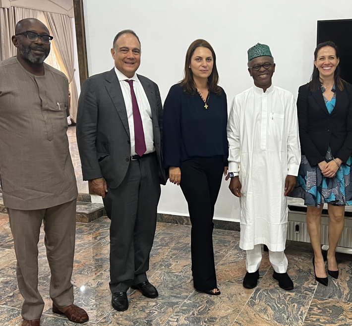 From left: Boye Olusanya, CEO of Flour Mills of Nigeria, John Coumantaros, Chairman of Flour Mills, Malam Nasir El-Rufai and Mira Mehta, CEO Tomato Jos, when leading investors in the Agribusiness sector in Kaduna state, visited Sir Kashim Ibrahim House.