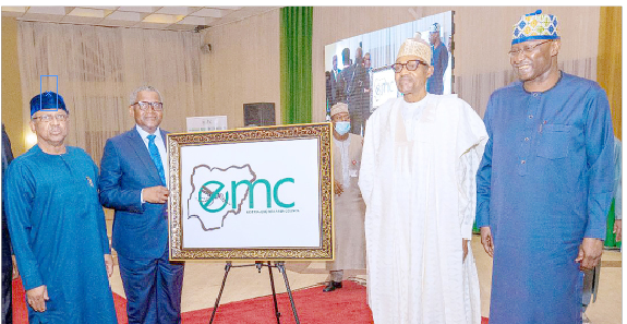 Dangote In Fight To End Malaria 1 L-R: Minister of Health, Dr Osagie Ehanire; chairman of the Nigeria End Malaria Council (NEMC) and president of Dangote Group, Aliko Dangote; President Muhammadu Buhari and SGF Boss Mustapha during the inauguration/launch of the Nigeria End Malaria (NEMC) held at the Presidential Banquet Hall, State House, Abuja last week.