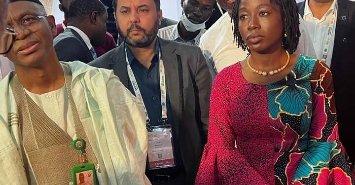 Governor Nasir El Rufai and the Managing Director of Kaduna State Power Supply Company (KAPSCO) Dolapo Popoola(right) at the 2022 National Energy Conference which held at Lagos last week