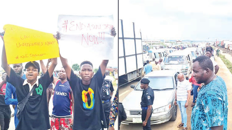 ASUU Strike: Protesting Students Block Lagos-Ibadan Expressway 1 Scene of the protest