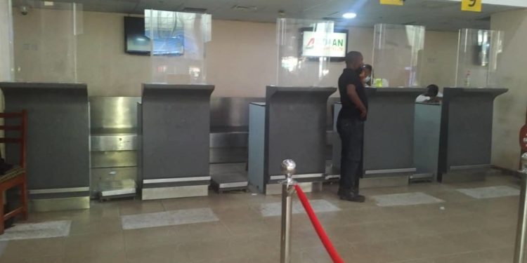 Azman Air Counter At Terminal 2, Murtala Mohammed International Airport, Lagos.
