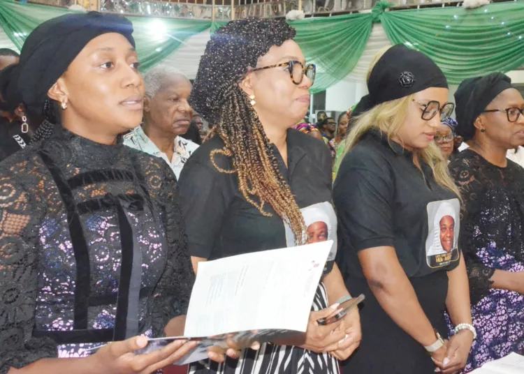 Pic.. From left: Daughter of the decease, Miss Cindy Ihua-Maduenyi; in-laws of the decease, Ms Maureen Ideozu; Rosemary Odili; and wife of the decease, Dr Fortune Ihua-Maduenyi, during the Service of Songs in honour of Charles Udoka Ihua-Maduenyi (SAN) at St. James Anglican Church Asokoro, Diocese of Abuja.