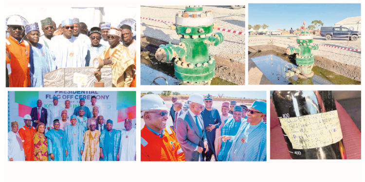 Scenes from the commissioning of 1billion Barrels Kolmani Crude Oil Drilling by President Muhammadu Buhari at Kolmani River Project Site in Bauchi State, yesterday. He was accompanied by Governors Bala Mohammed (Bauchi), Inuwa Yahaya (Gombe), Simon Lalong (Plateau), Atiku Bagudu (Kebbi); Aminu Tambuwal (Sokoto), Babagana Zulum (Borno)Senate President, Ahmad Lawan; SGF Boss Mustapha; APC presidential candidate, Bola Ahmed Tinubu; APC national chairman, Abdullahi Adamu; AGF Abubakar Malami; Communication minister, Isah Pantami; chairman, NNPCL Board, Margery Chuba-Okadigbo and NNPCL GCEO, Mele Kyari, among others. PHOTO BY REMI AKUNLEYAN
