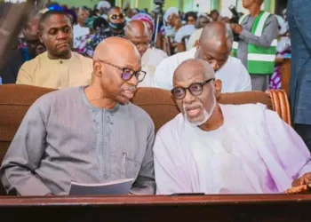 Akeredolu Makes Public Appearance At Jegede’s Mum’s Burial Days After Ill-health Report