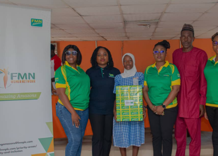 L-R: Kehinde Akani (Secretary FMN Women Network), Olasubomi Sofowora (Chairperson FMN Women Network), Ayinla Sikirah (Student, United Christian Senior Secondary School), Grace Beredugo (Team Lead, Strategic Planning & Implementation at FMN),  Agesin Taiwo (Principal, United Christian Senior Secondary School), Ginikanwa Nwaorah-Onwuekwe (Performance, Career & Culture Manager at FMN) at the event held in Apapa, Lagos recently.