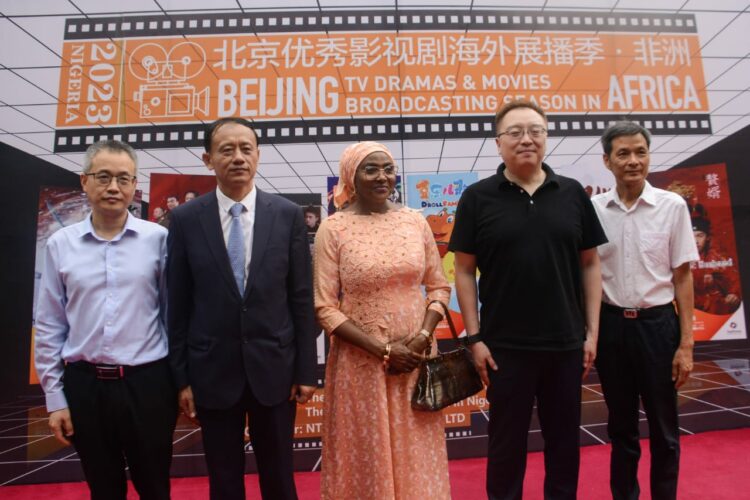 L-R: Joshua Wang, CEO StarTimes Nigeria; Li Xuda Cultural Counsellor of the Chinese Embassy in Nigeria; Hauwa Nimyel, Acting Director, Marketing, Nigerian Television Authority; Xue Jin Vice president, StarTimes Group; Liu Zhanping, Director, China cultural Center at the launch of the 2023 Beijing TV Drama & Movies Broadcasting season in Africa