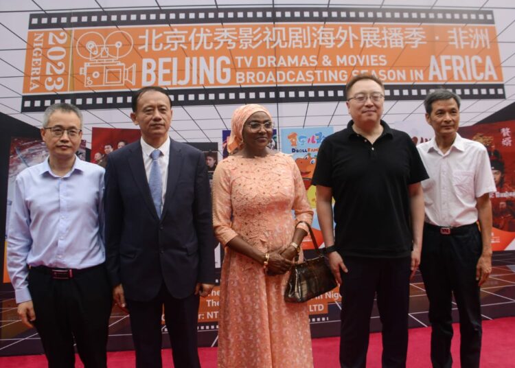 L-R: Joshua Wang, CEO StarTimes Nigeria; Li Xuda Cultural Counsellor of the Chinese Embassy in Nigeria; Hauwa Nimyel, Acting Director, Marketing, Nigerian Television Authority; Xue Jin Vice president, StarTimes Group; Liu Zhanping, Director, China cultural Center at the launch of the 2023 Beijing TV Drama & Movies Broadcasting season in Africa