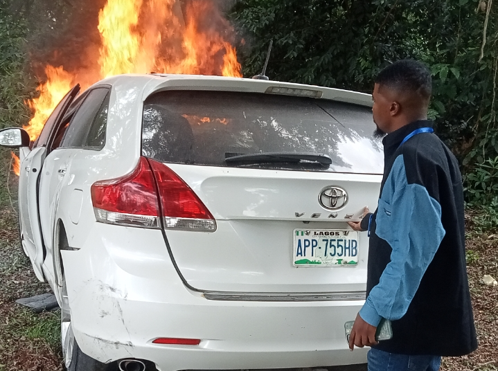 fire engulfs moving car