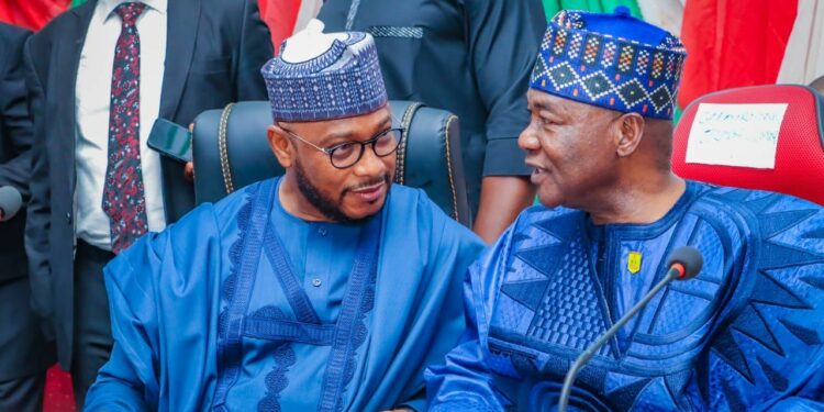 L-R: Zamfara State governor-elect, Dauda Lawal, and Transition Committee chairman, M.D. Abubakar, at the inauguration of the 60-man committee in Gusau, on Tuesday.