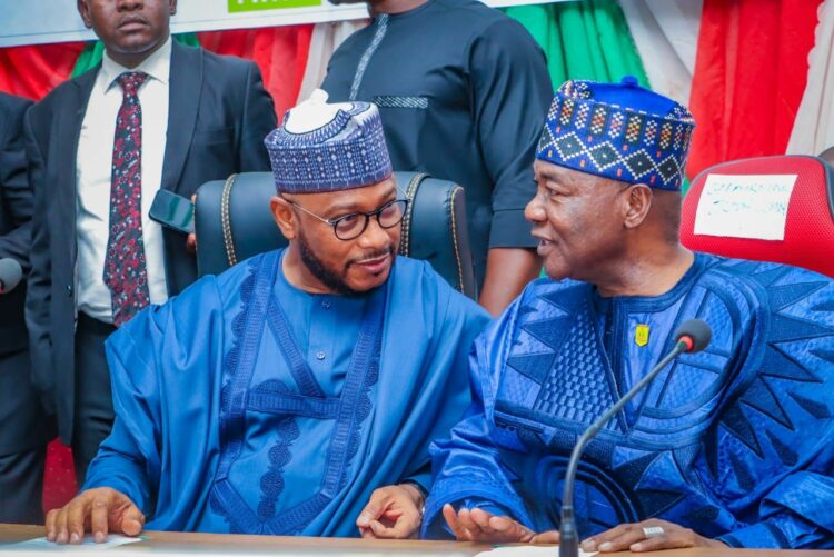 L-R: Zamfara State governor-elect, Dauda Lawal, and Transition Committee chairman, M.D. Abubakar, at the inauguration of the 60-man committee in Gusau, on Tuesday.