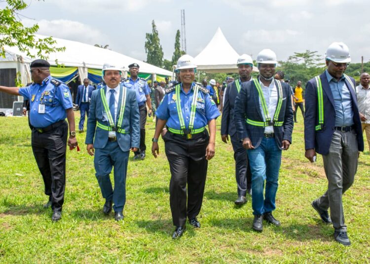 Chairman/CEO, Cosgrove Investment Ltd, Mr. Umar Abdullahi (2nd right); Inspector General of Police, Usman Alkali Baba (middle), Chief Infrastructure Officer, Cosgrove,, Mr. Madhur Tripathi (2nd Left) and a member of the Nigeria Police Management Feam shortly after the groundbreaking ceremony for the Redevelopment of DIG Quarters, in Abuja.