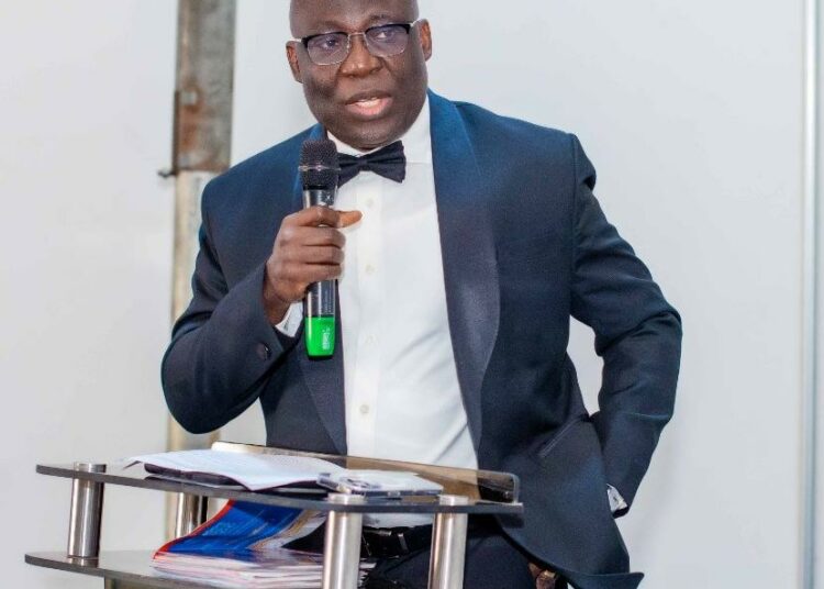 New REPRONIG Chairman and CEO of Ibadan-based Accessible Publishers Ltd, Mr. Gbadega Adedapo addressing audience at the workshop on reprographics rights at the 22nd Nigerian Int'l Book Fair 2023 in Lagos