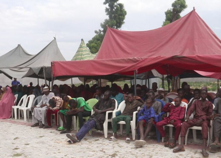 Beneficiaries of the University of Maiduguri Teaching Hospital (UMTH) 40th anniversary free medical and surgery outreach on Tuesday at Bakin Gada in Gwange area of Maiduguri awaiting to be attended to by medical personnel of the hospital.