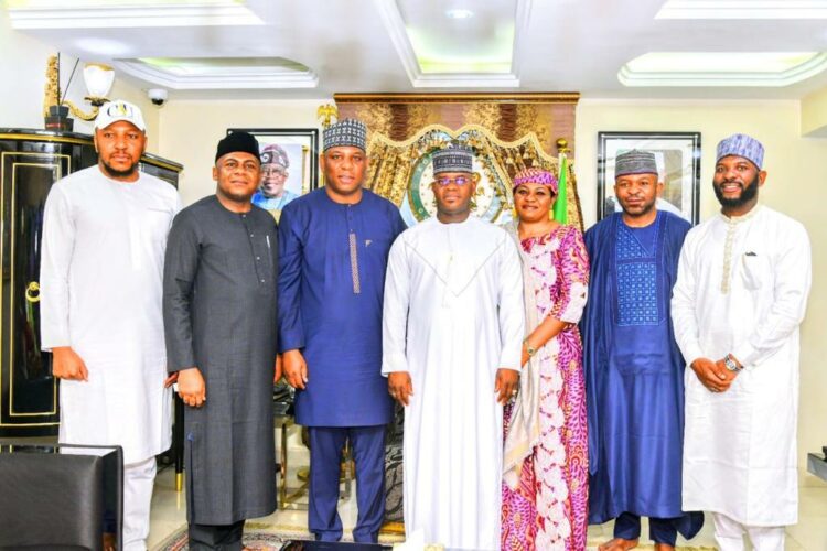 L-R: Bashir Abubakar Audu; Arome Abubakar Audu; ministerial nominee, Shaibu Abubakar Audu; Governor Yahaya Bello of Kogi State; Barrister Maimunat Abubakar Audu; Kabir Abubakar Audu, and Ilemona Abubakar Audu, during a thank-you visit to Governor Bello, in Abuja, on Sunday.