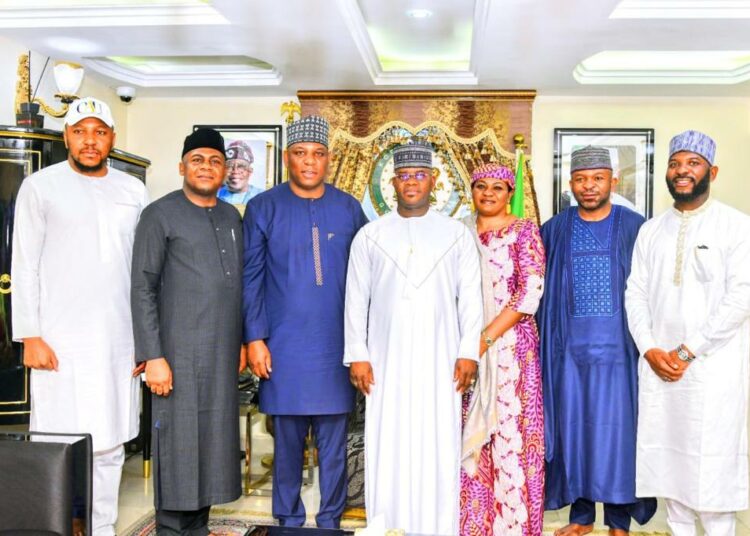 L-R: Bashir Abubakar Audu; Arome Abubakar Audu; ministerial nominee, Shaibu Abubakar Audu; Governor Yahaya Bello of Kogi State; Barrister Maimunat Abubakar Audu; Kabir Abubakar Audu, and Ilemona Abubakar Audu, during a thank-you visit to Governor Bello, in Abuja, on Sunday.