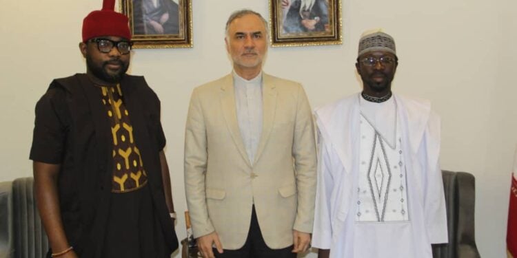 L-R: Chairman, House Committee on Petroleum (Downstream), Hon. Ikenga Ugochinyere; Iranian Ambassador to Nigeria and Guinea, Muhammad Alibak, and Deputy Chairman of the House Committee, Hon. Aliyu Mustapha, during the visit to the Iranian Embassy in Abuja, on Friday.