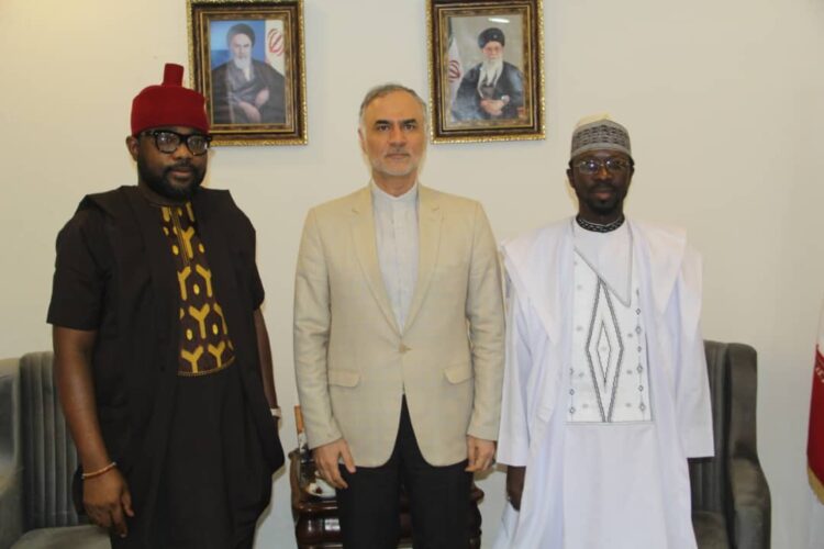 L-R: Chairman, House Committee on Petroleum (Downstream), Hon. Ikenga Ugochinyere; Iranian Ambassador to Nigeria and Guinea, Muhammad Alibak, and Deputy Chairman of the House Committee, Hon. Aliyu Mustapha, during the visit to the Iranian Embassy in Abuja, on Friday.