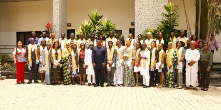 MinDiver Project coordinator, Engr  Sallim Salaam (middle) with graduates of the gemstones and jewellery training programme, during their graduation ceremony recently.