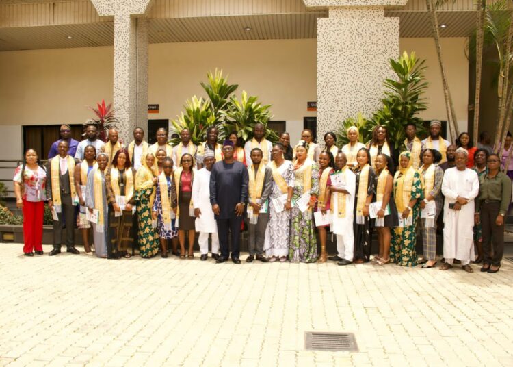 MinDiver Project coordinator, Engr  Sallim Salaam (middle) with graduates of the gemstones and jewellery training programme, during their graduation ceremony recently.