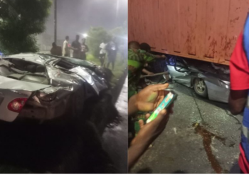 3 Escape Death As Container Falls On Vehicle In Lagos