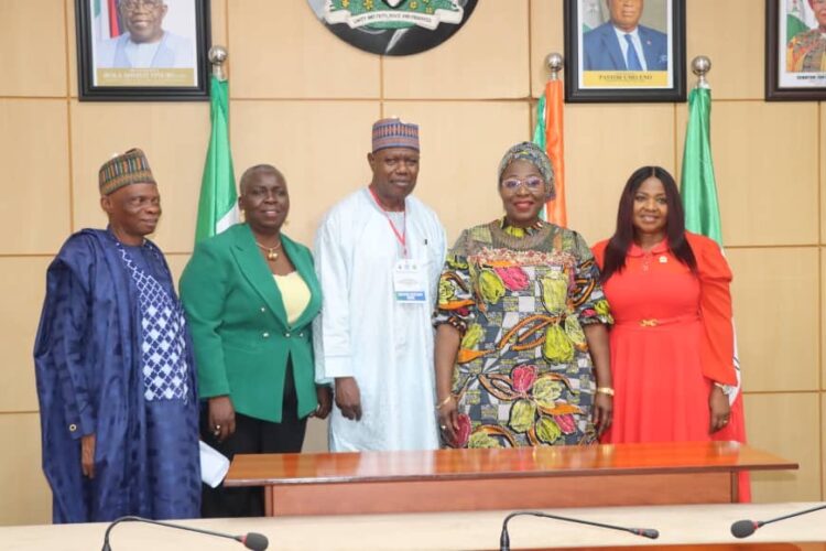 The Commissioner of Education, Akwa lbom State Mrs. Idongesit Etiebet (1st right), the Deputy Governor Akwa lbom State, Her Excellency Senator Dr. Akon Eyakenyi (2nd right), the Executive Secretary NSSEC Dr. Iyela Ajayi, the Chairman SSEB Akwa lbom State.Hon. Dr. Obong Ekate, the Director Quality Assurance, Alh Ibrahim AbdulKareem, during a Courtesy visit to the Deputy Governor recently in Uyo.