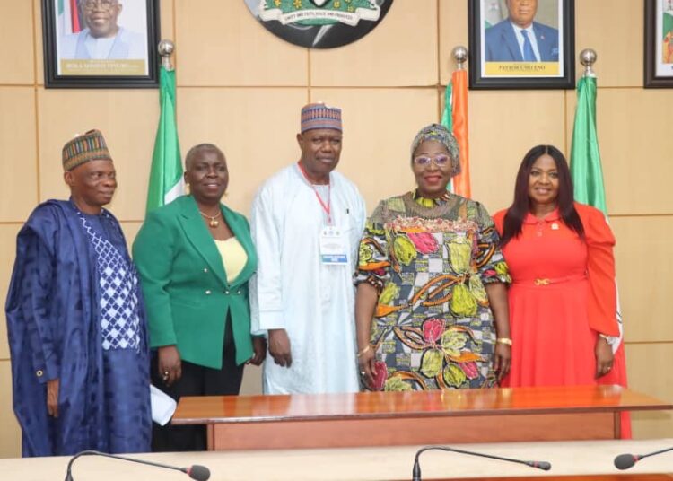 The Commissioner of Education, Akwa lbom State Mrs. Idongesit Etiebet (1st right), the Deputy Governor Akwa lbom State, Her Excellency Senator Dr. Akon Eyakenyi (2nd right), the Executive Secretary NSSEC Dr. Iyela Ajayi, the Chairman SSEB Akwa lbom State.Hon. Dr. Obong Ekate, the Director Quality Assurance, Alh Ibrahim AbdulKareem, during a Courtesy visit to the Deputy Governor recently in Uyo.