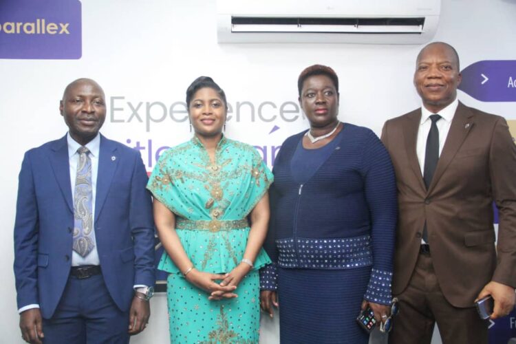 L-R: Managing Director, Parallex Bank.  Mr. Olufemi Bakre; Chairman Board of Directors   ,Dr. Adeola Phillips;  Board Member , Arch Solayinka Agboola; Executive Director. Mr  Matthew Okojie, during the Grand Opening of Parallex Bank at Admiralty way Lekki in Lagos on 18/10/2023