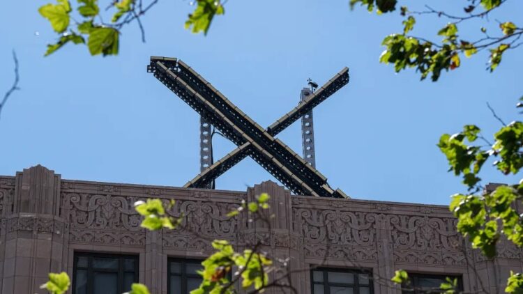 The new X logo at the company's headquarters in San Francisco, California, on July 29, 2023. Credit: CNN