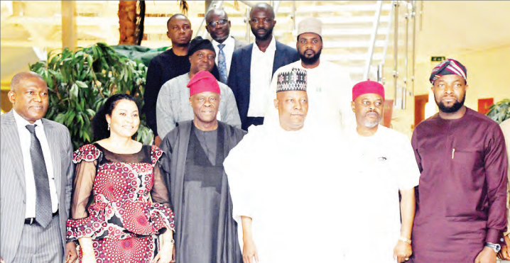 Federal Govt To Launch $617m Investment In Digital, Creative Enterprises 1 Vice President Kashim Shettima (3rd left) flanked from the right by ministers Bosun Tijani (Communication, Innovation and Digital Economy), Uche Nnaji (Innovation, Science and Technology), Wale Edun (Finance and Economy), Doris Nkiruka Uzoka (Industry, Trade and Investment), and CEO/MD, Bank of Industry (BoI), Kayode Pitan, during the inaugural meeting of Steering Committee on Investment in Digital and Creative Enterprises (I-DICE) Programme held at the Presidential Villa, Abuja, yesterday. PHOTO BY REMI AKUNLEYAN
