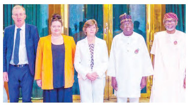 France Reaffirms Willingness To Strengthen Bilateral Cooperation With Nigeria 1 L-R: French Ambassador to Nigeria, Emmanuelle Blatmann; minister of Europe and Foreign Affairs, Catherine Colonna; President Bola Ahmed Tinubu and chief of staff to the president, Femi Gbajabiamila, during the French delegate’s audience with Tinubu at the presidential villa, Abuja, on Friday. PHOTO BY REMI AKUNLEYAN