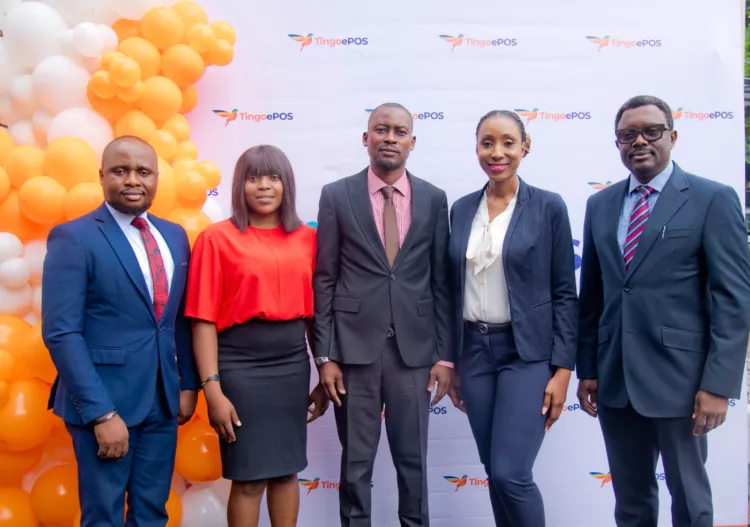 L-R Sam Onwuekwe and Maureen Rhema, both of NetPlus ltd, technical partners to TingoMobile; CEO Tingo Mobile Nigeria, Auwal Maude; Group Product Director, Uzo Onumonu; and CEO Tingo Africa, Edwin Obasogie; at the launch of TingoePOS in Lagos on Tuesday 12th December, 2023.