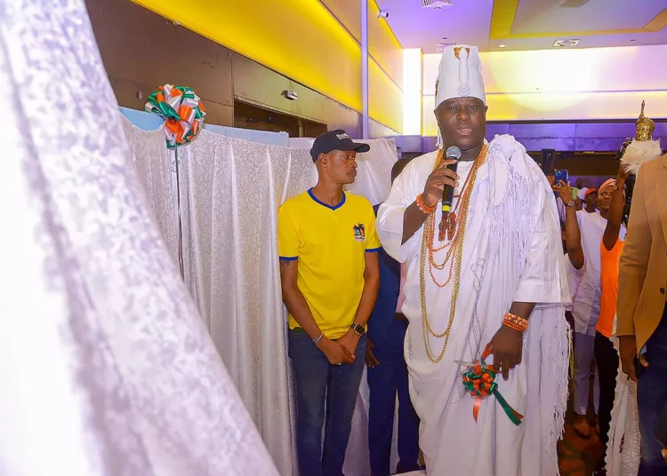 Ooni of Ife, Oba Adeyeye Ogunwusi while unveiling the newly launched EcoBoost at the Eko Hotels, Lagos, on Monday.