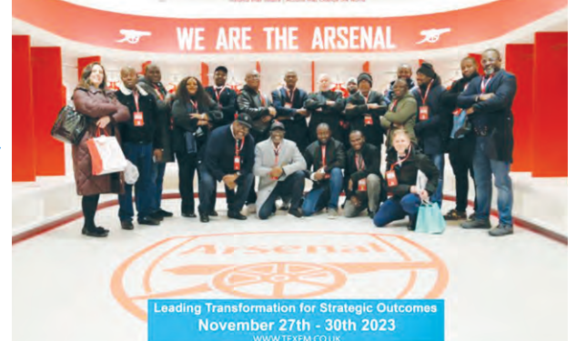 Arsenal legend and double title winner Perry Groves, Dr. Alim Abubakre Founder of TEXEM, and a cross section of very senior executives from CBN, E-Tranzact, Galaxy Backbone, Bilaad Realty, Nigerian Customs, Federal Inland Revenue Service, Jubilee Life Mortgage Bank, Zenith Pension at the Arsenal changing room.