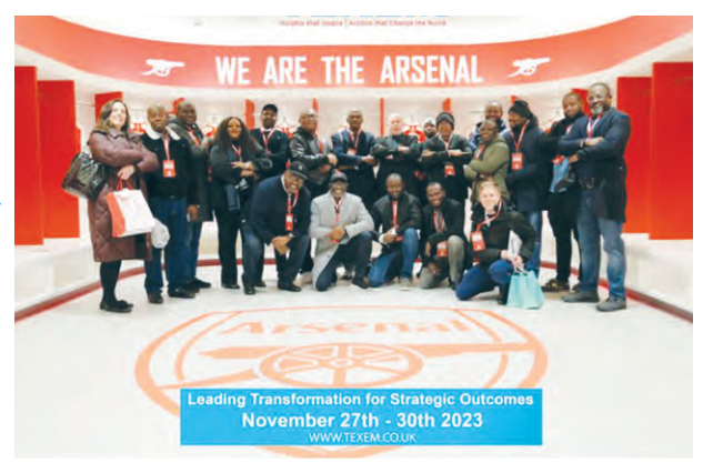 Leading Transformation Successfully In Turbulent Times 1 Arsenal legend and double title winner Perry Groves, Dr. Alim Abubakre Founder of TEXEM, and a cross section of very senior executives from CBN, E-Tranzact, Galaxy Backbone, Bilaad Realty, Nigerian Customs, Federal Inland Revenue Service, Jubilee Life Mortgage Bank, Zenith Pension at the Arsenal changing room.
