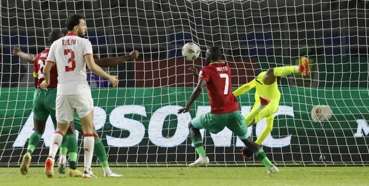 Soccer Football - Africa Cup of Nations - Group E - Tunisia v Namibia - Stade Amadou Gon Coulibaly, Korhogo, Ivory Coast - January 16, 2024  Namibia's Deon Hotto scores their first goal REUTERS/Luc Gnago