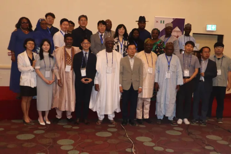 Mr. Son Sungil, Country Director KOICA (4th for Left), Prof. Galadanci Bashir ( 3rd from left) Prof. Bala Zakari, Deputy Executive Secretary, UBEC( 5th from left), Prof. Dae Joon Hwang , Project Manager, Ubion (6th from left)