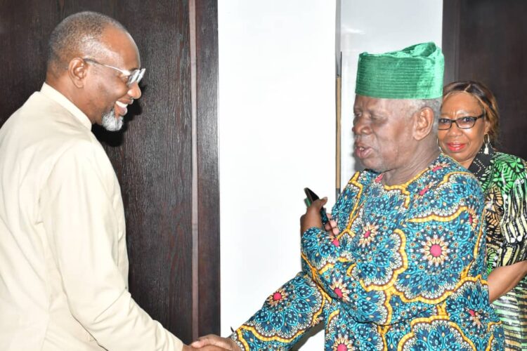 l-r: Rector, Yaba College of Technology, Dr Engr Abdul Ibraheem in hand shake with Chief Babatunde Fanimokun, a Nigerian Philanthropist and developmental economist during the college visit to him
